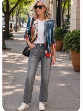 Juicy Couture Classic High-Rise Straight Leg Jeans - Grey raw edged hem